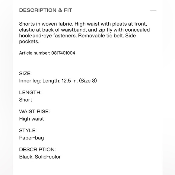 H&M Black Tie high waist Belt Shorts - Sz 8 NWOT - Picture 6 of 6